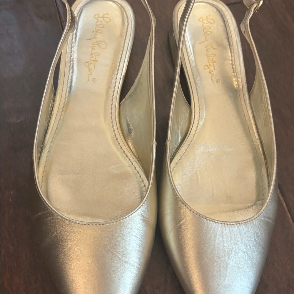 Lilly Pulitzer Ella sling back Gold metallic Women's ballet flat Shoe 7.5